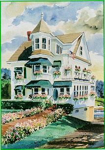 A watercolor by a local artist of our Boothbay Harbor Bed and Breakfast